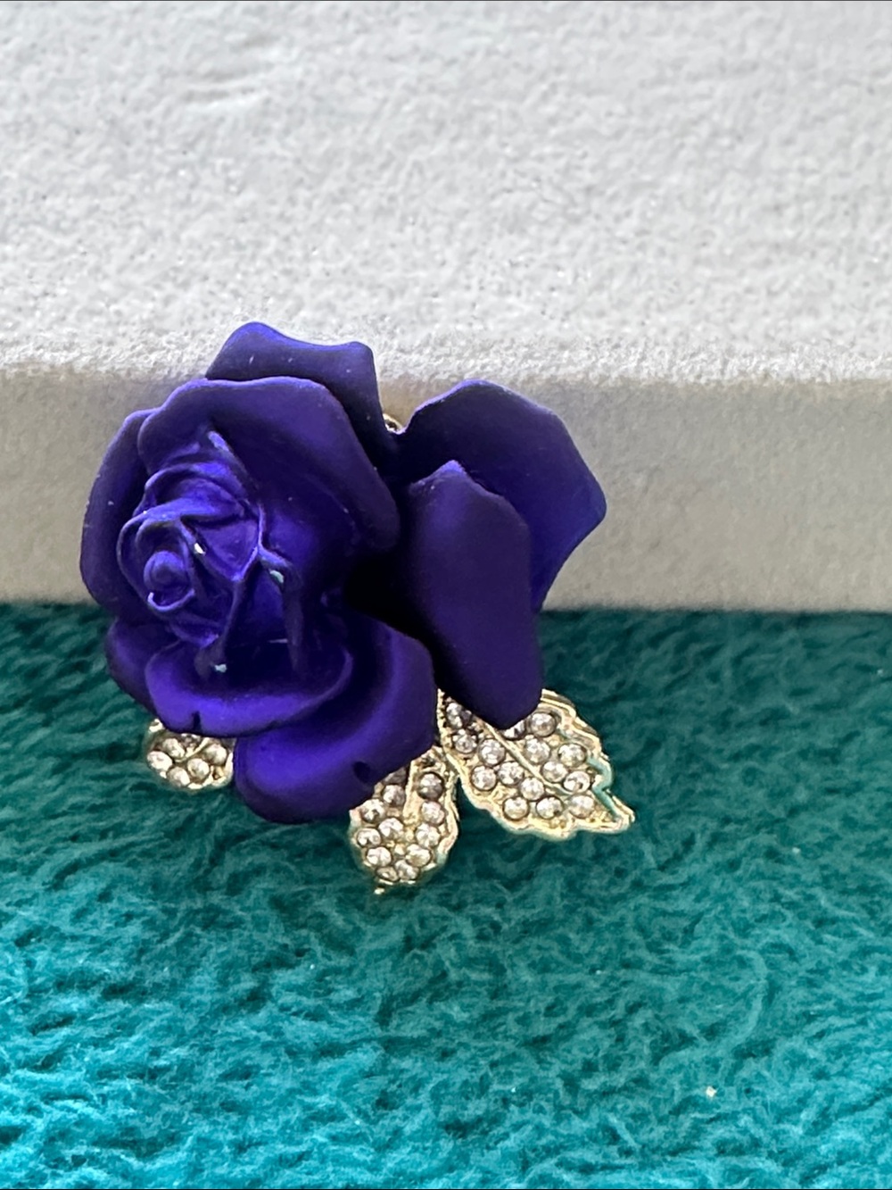 Blue Rose Brooch with Gold Accents